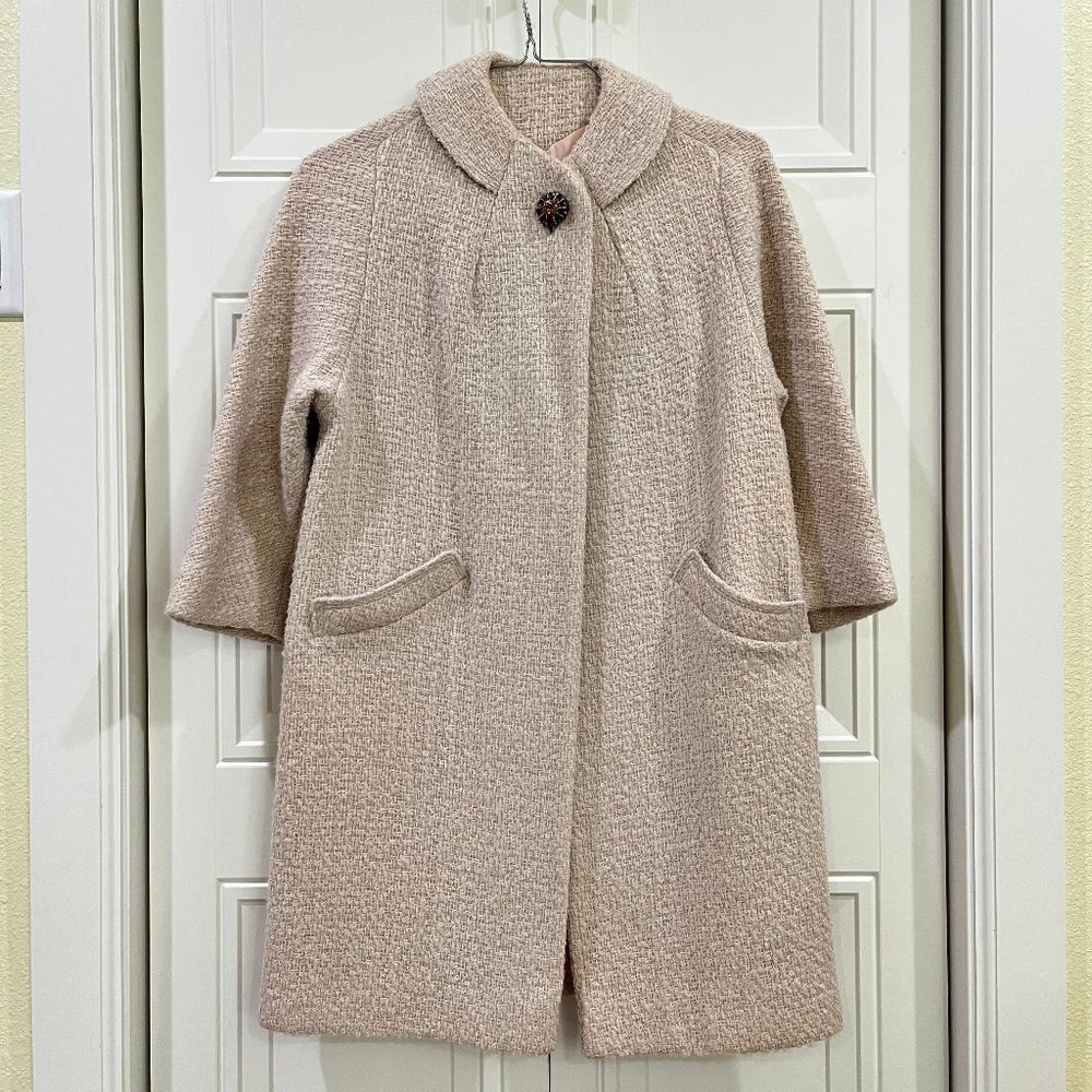 Vintage Cream Dumas Tweed Coat with One Metal Jeweled Button
